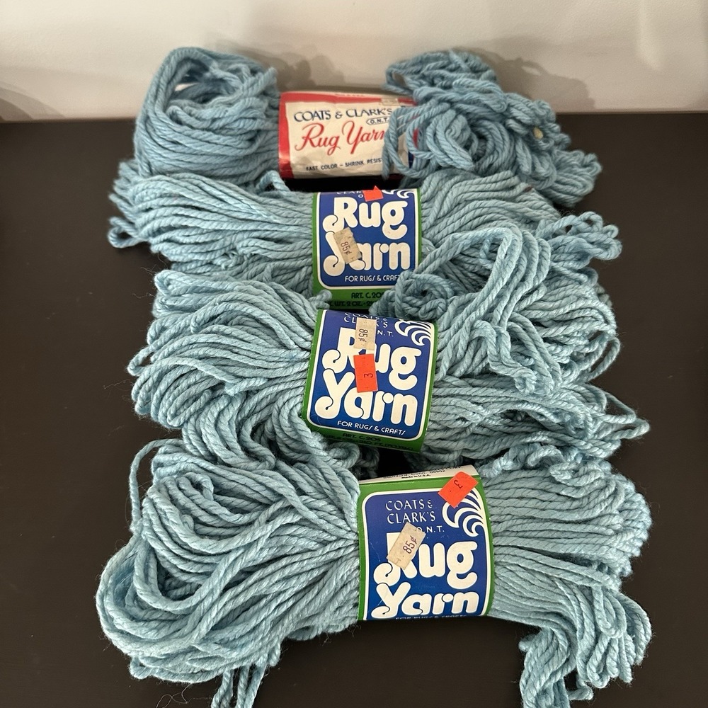 VTG Lot 4 Coats & Clark's Rug Yarn Blue Jewel 70 Yards 4 Skeins Rayon Cotton